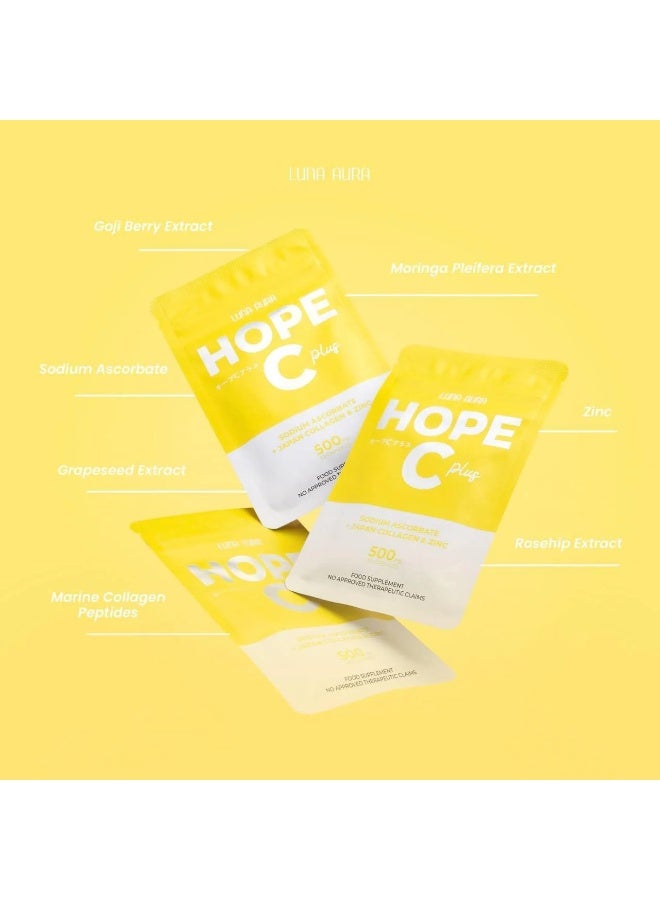 LUNA AURA Hope C Plus Vitamin C Capsules 500mg with Collagen Peptides & Zinc 30 Count Dietary Supplement - Image 3